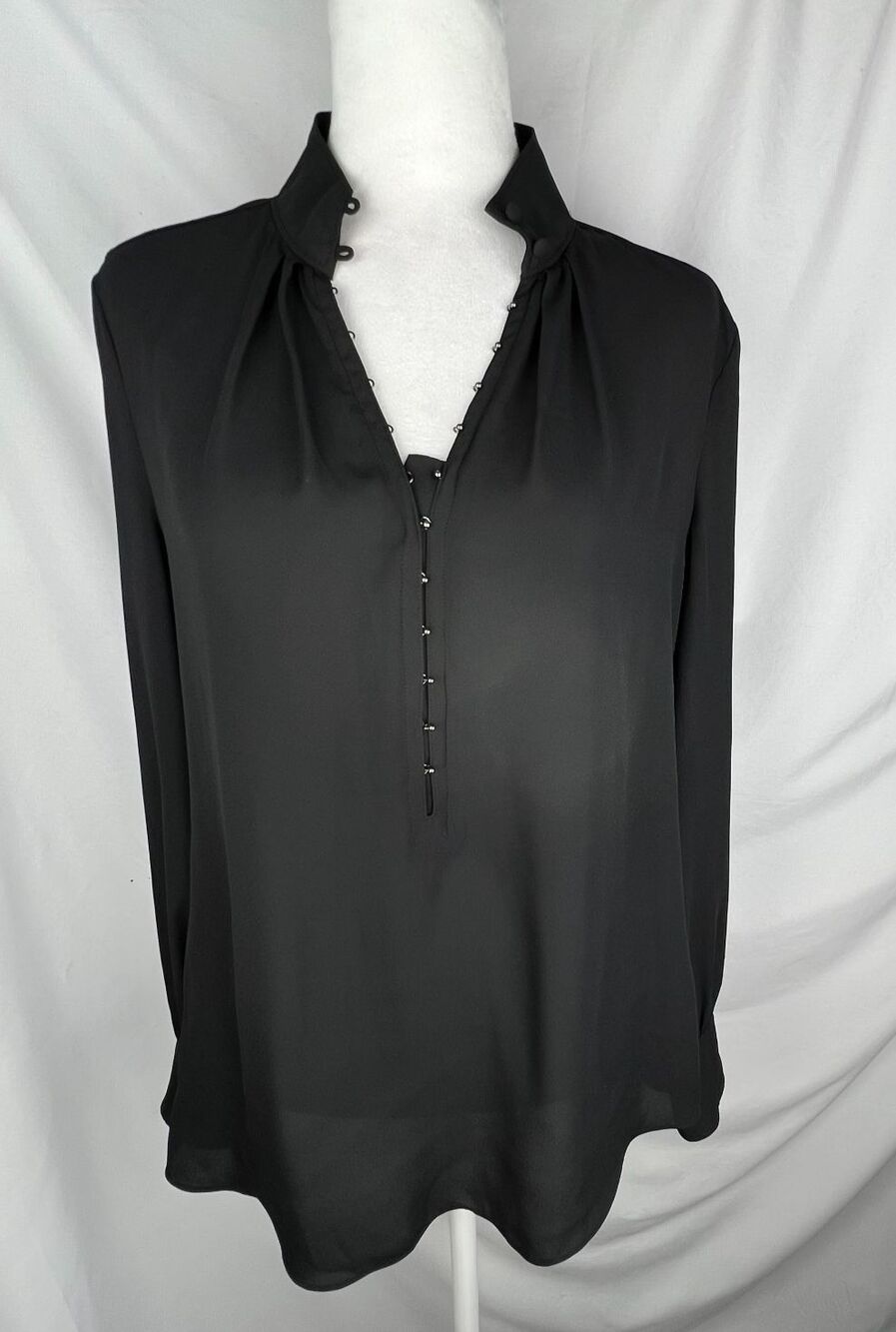 WHBM Women’s 6 Black Blouse Hook Eye High Neck Romantic Goth Victorian